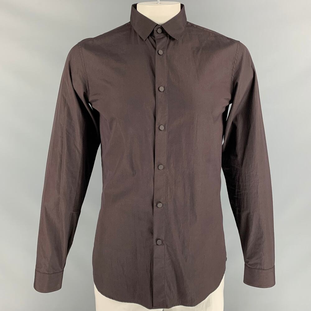 CALVIN KLEIN COLLECTION Size L Solid Brown Cotton Snaps Long Sleeve Shirt